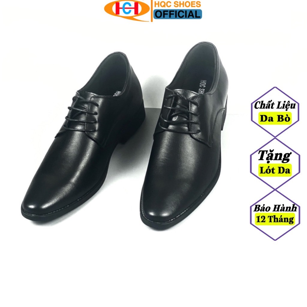 Giày tây tăng chiều cao da bò nam công sở HQC SHOES HQ-400 Đen