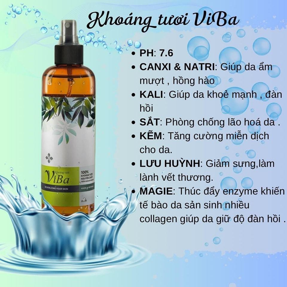 Xịt khoáng tươi Viba 250ml - Dưỡng da cấp ẩm, cân bằng PH, phục hồi tổn thương da