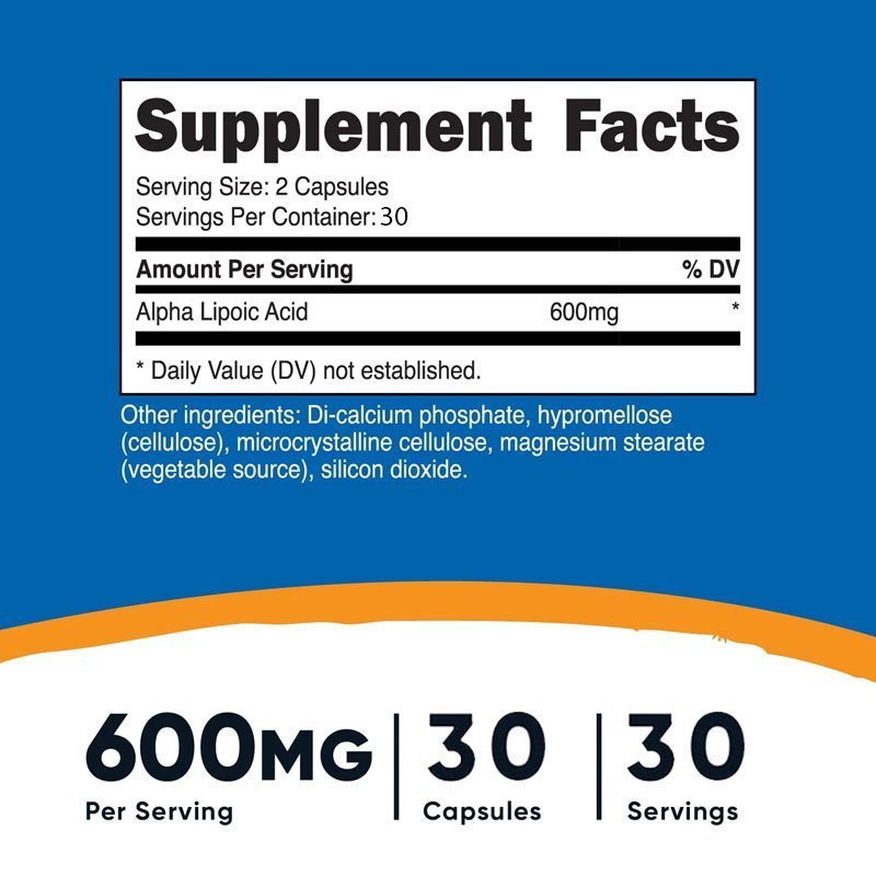 Nutricost Alpha Lipoic Acid 600mg 60 Viên Nhộng Bảo Vệ Tế Bào, Hỗ Trợ Quá Trình Trao Đổi Chất