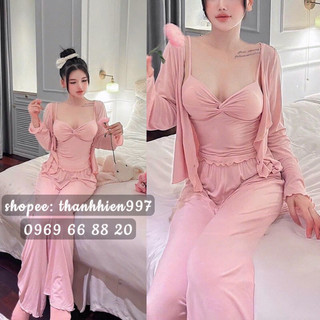 ❤️hàng qc❤️set 3 món, bộ ngủ 2 dây quần dài kèm áo choàng xinh lyly_thanhhien997_cotton cao cấp a112325.
