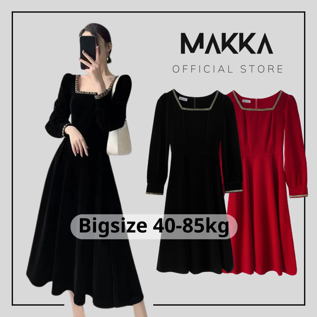 Đầm nữ BIGSIZE MAKKA váy nhung dáng dài cổ vuông 5513