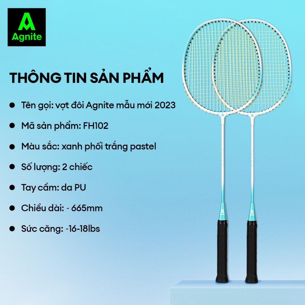 Bộ 2 vợt cầu lông thế hệ mới Agnite, giá rẻ, siêu bền, tặng kèm túi đựng vợt, nhiều mẫu mã lựa chọn