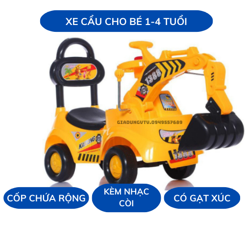 Xe cẩu chòi chân cho bé tư cho trẻ 1 đến 4 tuổi chịu tải 30 cân có còi có nhạc làm từ nhựa bc