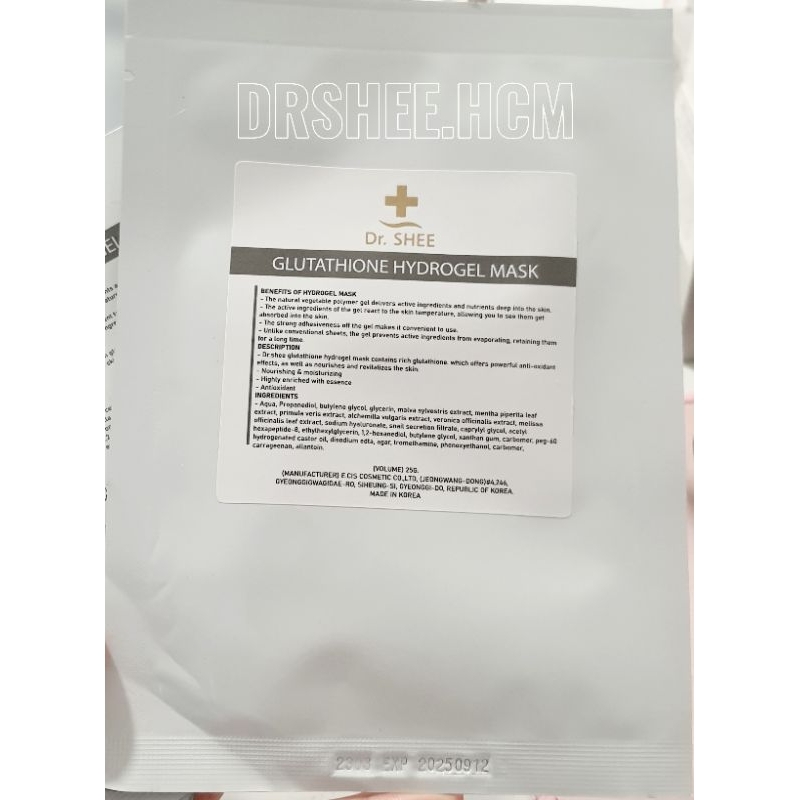 Mặt nạ phục hồi Drshee, mask cấp ẩm phục hồi da Glutathione Hydrogel Mask Dr.shee cho da sau liệu trình spa