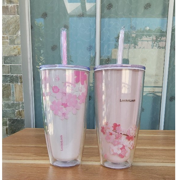 Ly nhựa cách nhiệt hai lớp LocknLock Double Wall Cold Cup Cherry Blossom HAP509 - bepmart - Hàng chính hãng