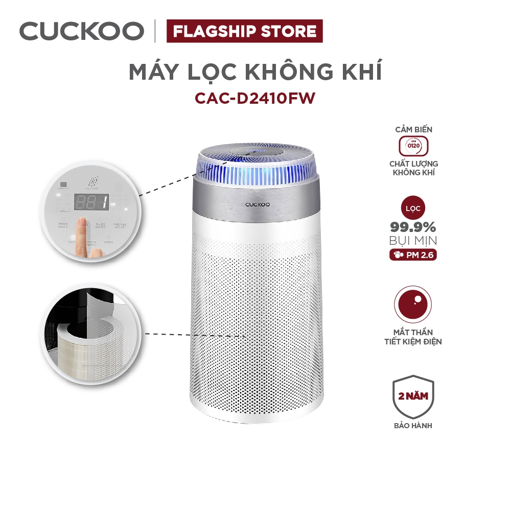 Máy lọc không khí Cuckoo CAC-D2410FW/WHCRVN(S) diện tích 30m2 - 90m2 - Lọc bụi mịn, chế độ Smart Room Care