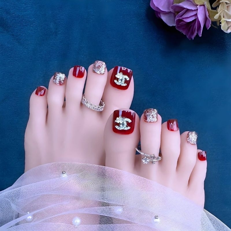 Móng chân giả đính đá kèm keo