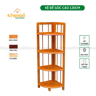 Kệ góc tường 4 tầng bằng gỗ cao su, cao 120cm - Kệ góc đa năng 4 tầng