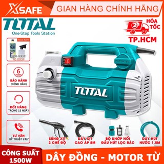 Máy xịt rửa xe TOTAL TGT11236 1500W dây đồng, motor từ không chổi than Máy rửa xe cao áp 100Bar kèm dây xịt 8m, phụ kiện