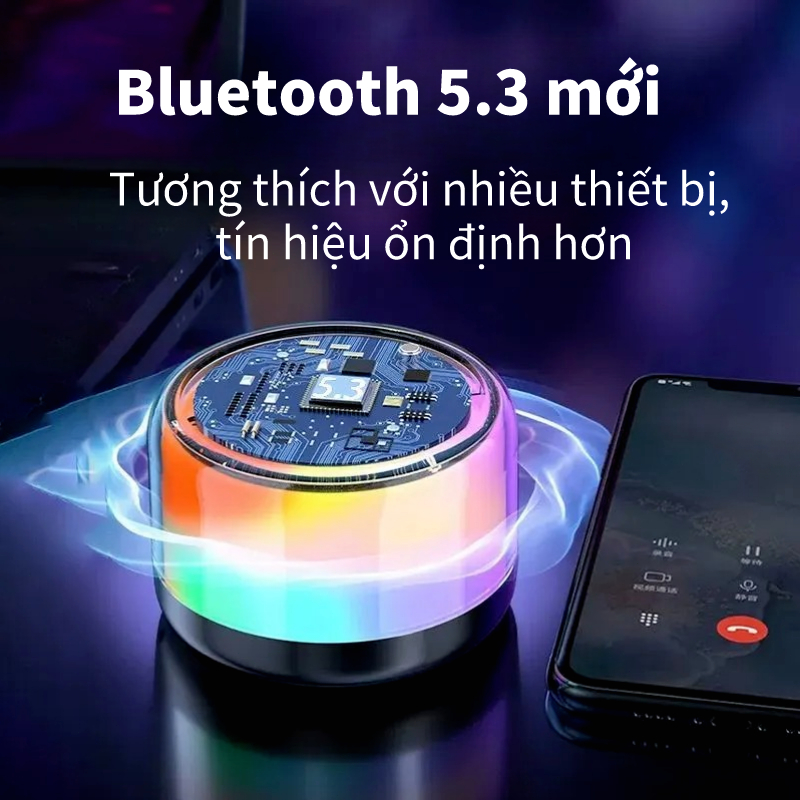 Loa bluetooth không dây mini T2 Đèn không khí đầy màu sắc, bass mạnh, âm thanh 3D sống động, dành cho laptop, điện thoại