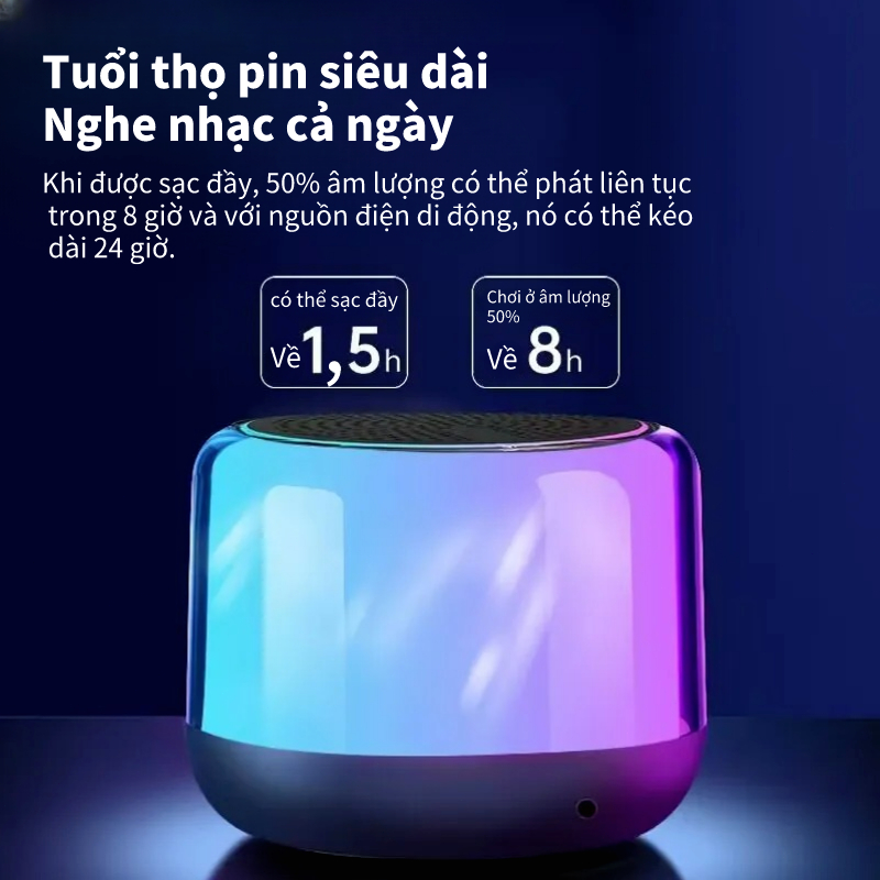 Loa bluetooth không dây mini T2 Đèn không khí đầy màu sắc, bass mạnh, âm thanh 3D sống động, dành cho laptop, điện thoại