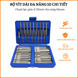 Bộ vít dài đa năng 50 chi tiết chuôi lục giác 6.35mm cho máy khoan, máy bắt vít cầm tay