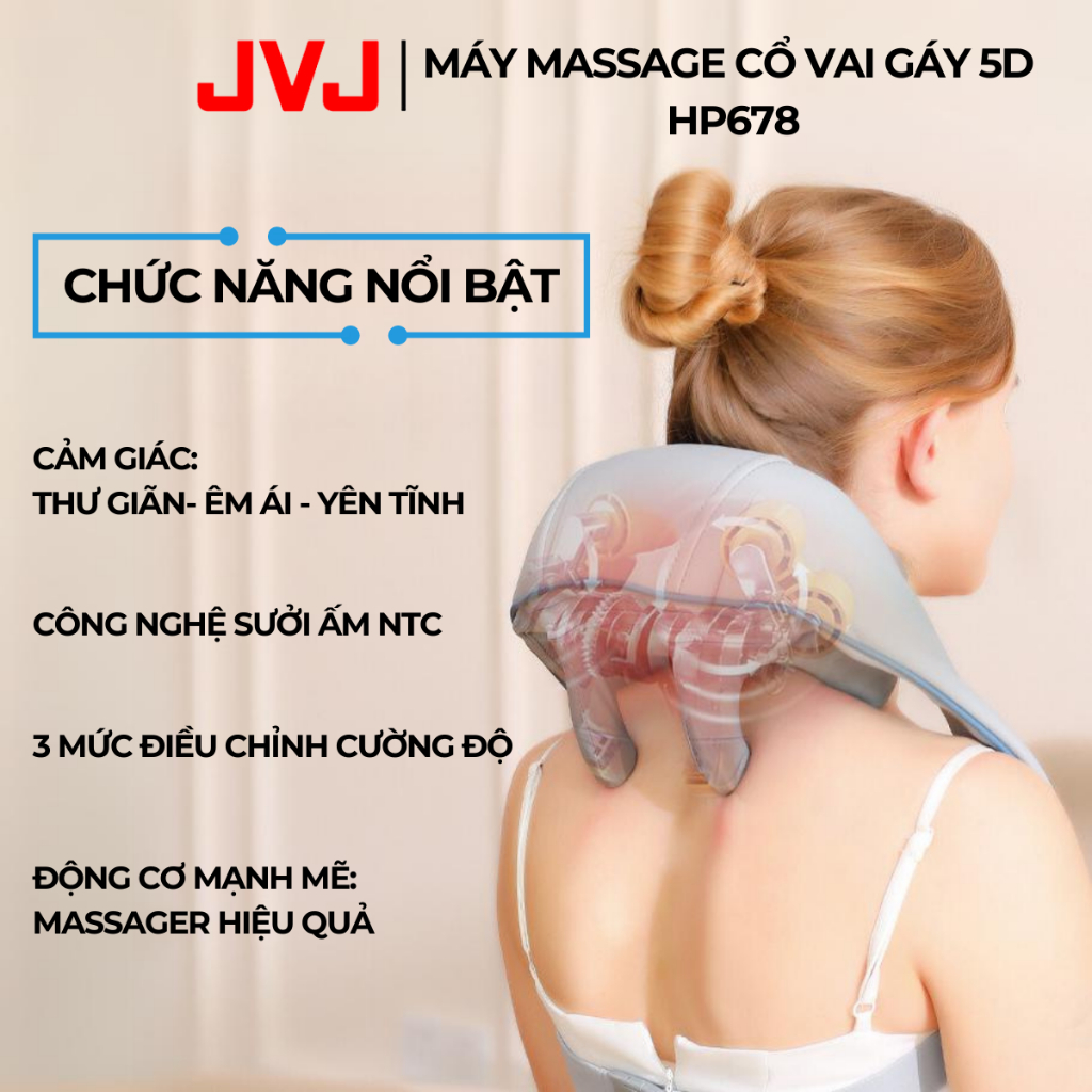 Máy Massage Cổ Vai Gáy 6D Tự Động JVJ HP-678  Máy Massage Toàn Thân, Mô Phỏng Như Bàn Tay người-Bảo hành 12 Tháng