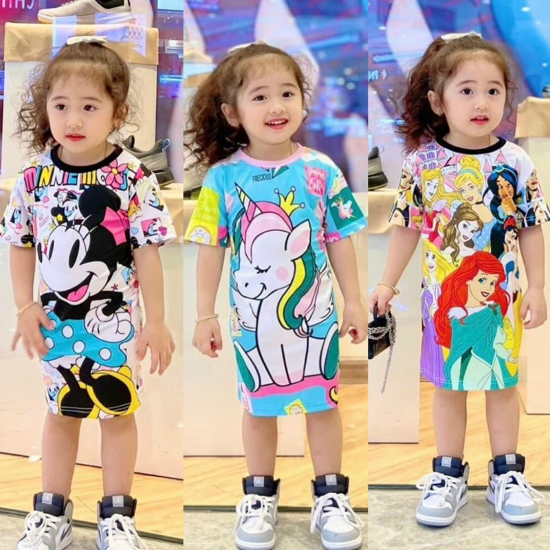 (6-45kg)Đầm Body ,váy Hoạ Tiết Xẻ Tà Cho Bé Gái Chất Thun Mềm Mại Co Dãn