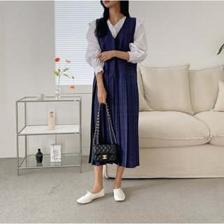 [ogniM Seoul] Đầm dáng gile phối xếp ly phong cách Hàn Quốc (Made in Korea)