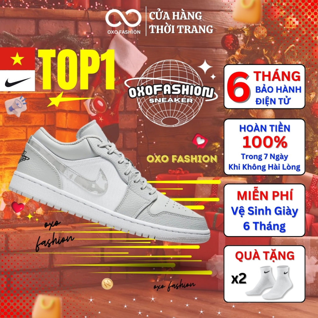 Giày Jordan 1 Low Grey Camo DC9036-100 AUTH thể thao dành cho nam nữ, jordan 1 real Fullbox OXO FASHION
