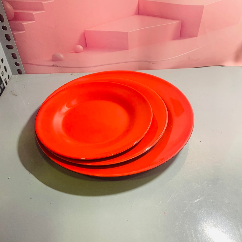 Dĩa Nhựa Cạn 2 Lớp Đỏ Đen Melamine