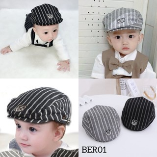Nón bere kẻ sọc phong cách Hàn Quốc cho bé trai