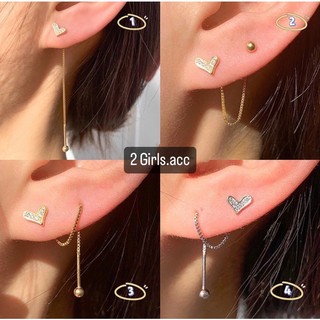 Khuyên tai bông tai tim đá dài bất đối xứng I 2 GIRLS ACCESSORIES I