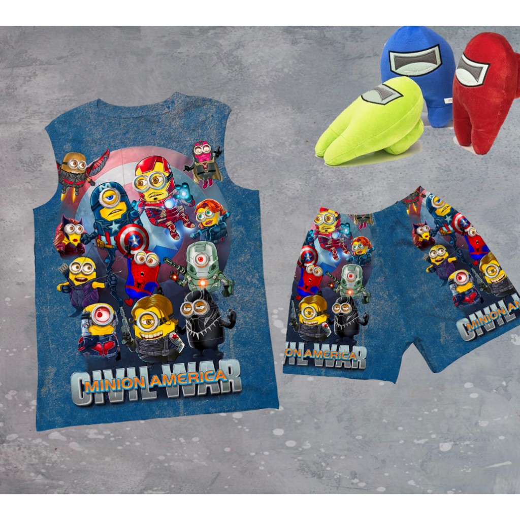 Bộ ba lỗ thun lạnh thái in 3D cao cấp Shushi Kid 10-60kg Minions