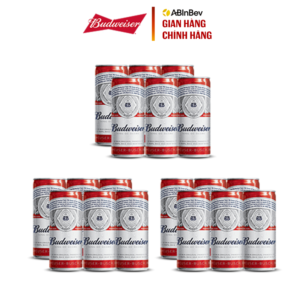 [Grocery Gift] Combo 3 Lốc 6 Lon Bia Budweiser Chính Hãng (330ml/ lon)