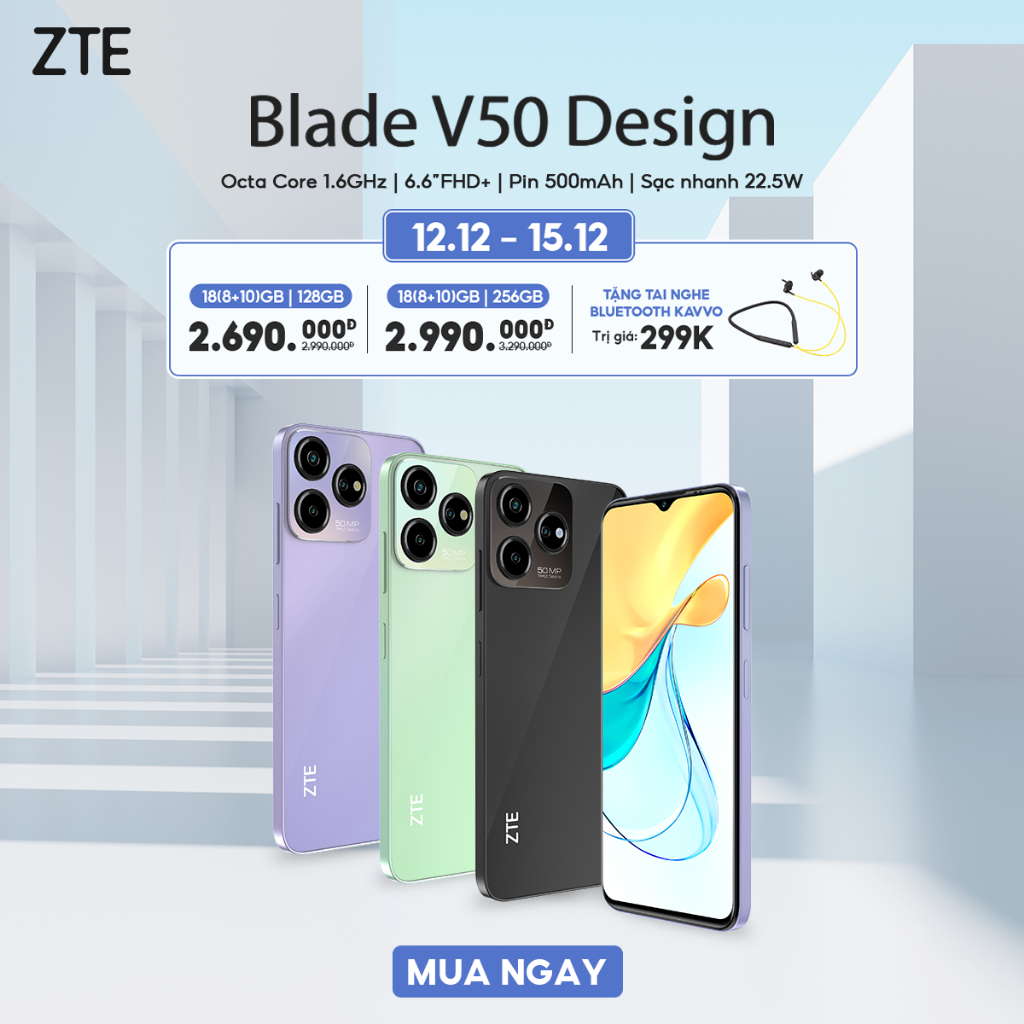 Điện Thoại ZTE Blade V50 Design | 18GB/256GB | 6.6'' Full HD+ | Octa Core 1.6GHZ | 5000mAh