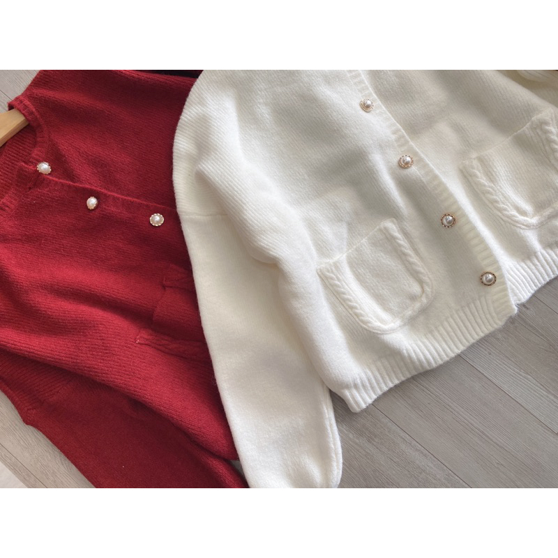 Áo len đỏ cardigan cúc ngọc Giáng sinh siêu hot