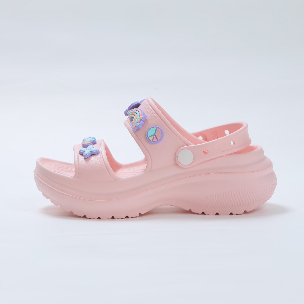 Sandal nữ đế cao  có quai hậu độn đế 6cm MayTo kèm 14 Charm dễ thương màu trắng, hồng, đen DS-04