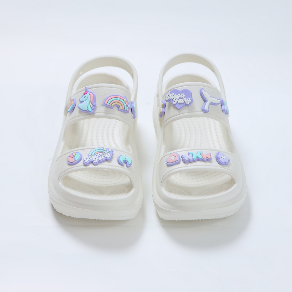 Sandal nữ đế cao  có quai hậu độn đế 6cm MayTo kèm 14 Charm dễ thương màu trắng, hồng, đen DS-04