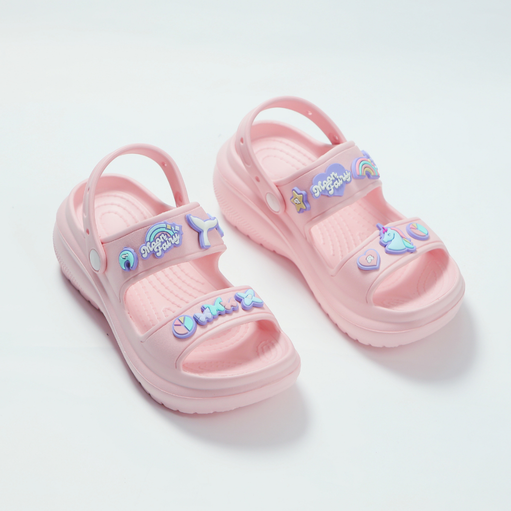 Sandal nữ đế cao  có quai hậu độn đế 6cm MayTo kèm 14 Charm dễ thương màu trắng, hồng, đen DS-04