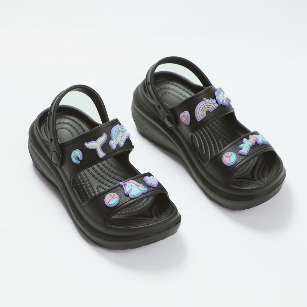 Sandal nữ đế cao  có quai hậu độn đế 6cm MayTo kèm 14 Charm dễ thương màu trắng, hồng, đen DS-04