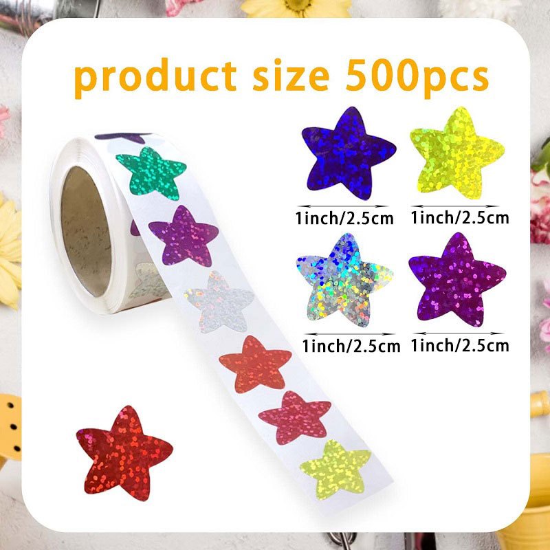 Cuộn 500 sticker nhãn dán ngôi sao dán Giáng Sinh, sticker dán hộp quà, trang trí quà tặng