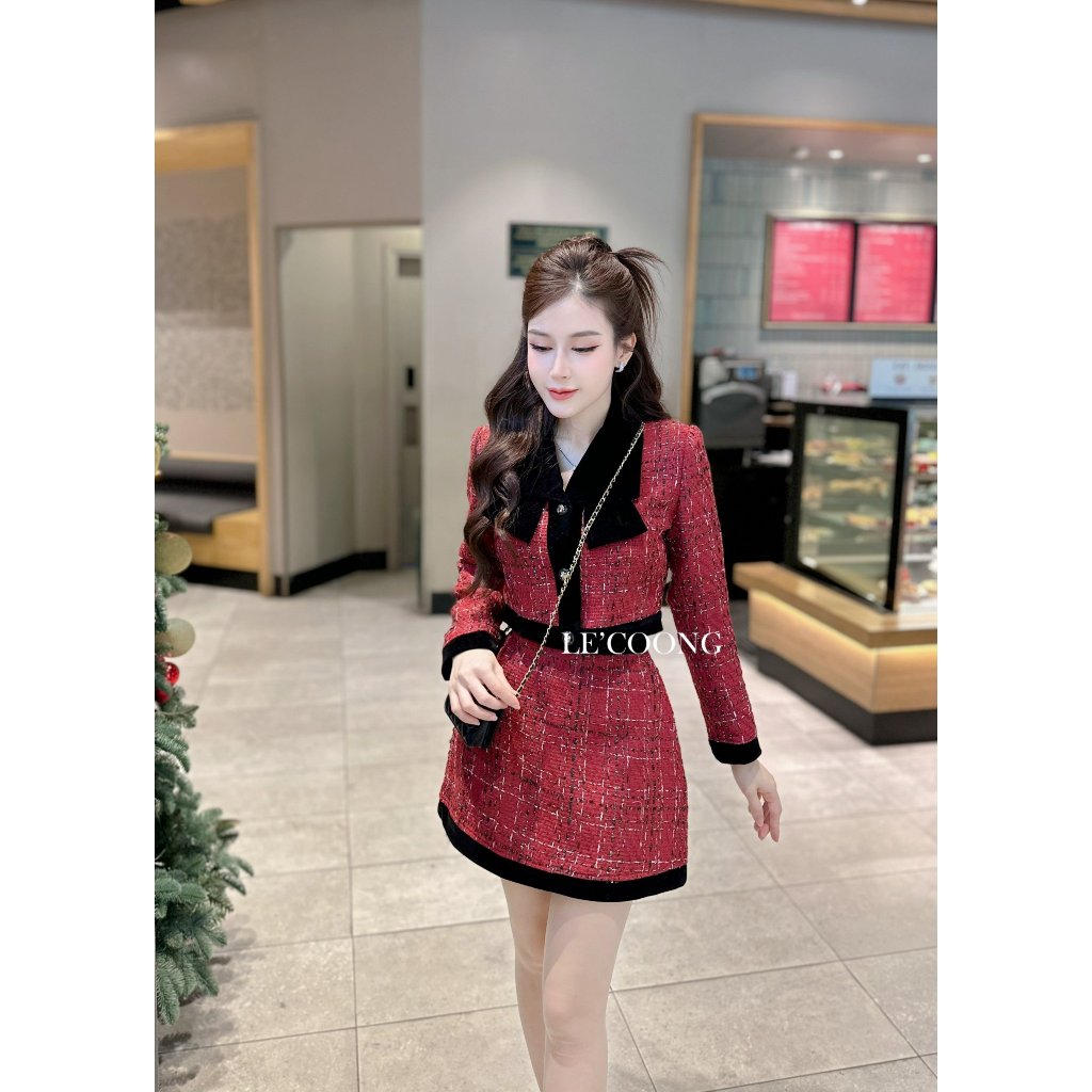 Set Bộ Dáng Ngắn LECOONG B85 Váy Dạ Tweed Tiểu Thư Sang Chảnh