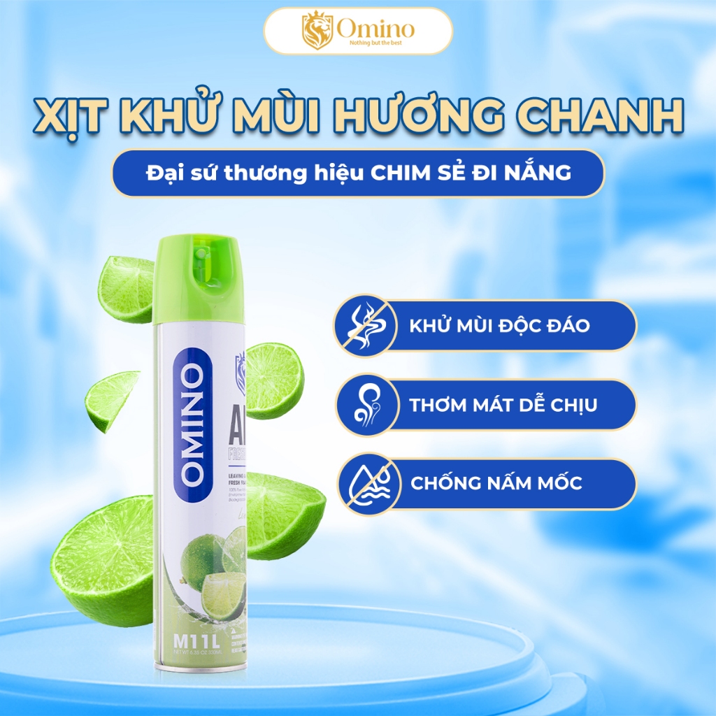 Xịt Thơm Khử Mùi Nội Thất Ô Tô OMINO M11 330ml- Đủ 3 Mùi Hương Táo, Đào, Chanh - Chính Hãng Omino Vietnam