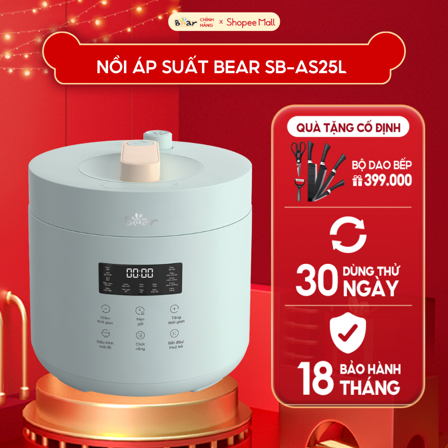 Nồi Áp Suất Điện Bear Đa Năng Thông Minh Tích Hợp Nhiều Chế Độ Nấu Hẹn Giờ Đến 24 Giờ An Toàn Cho Sức Khỏe SB-AS25L
