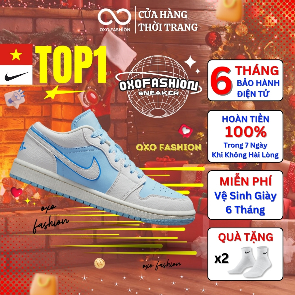 Giày Air Jordan 1 Low Reverse Ice Blue chính hãng thể thao dành cho nam nữ, Jordan 1 real FullBox OXO FASHION