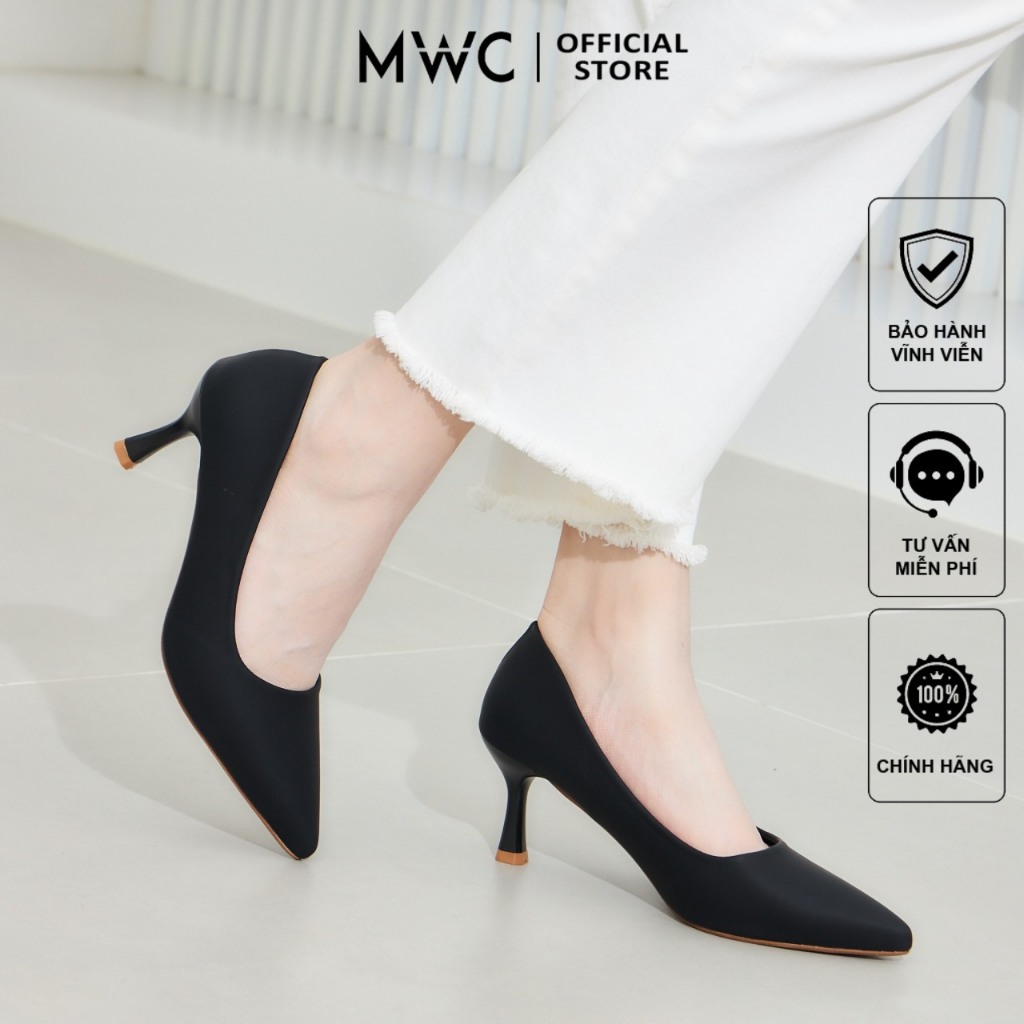Giày Cao Gót MWC 4459 - Giày Cao Gót Mũi Nhọn Đế Cao 6CM Chất Liệu Da Trơn Basic