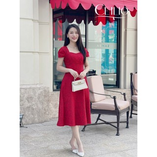 Váy Đầm Dự Tiệc CEILIO V104 Váy gấm đỏ sang trọng