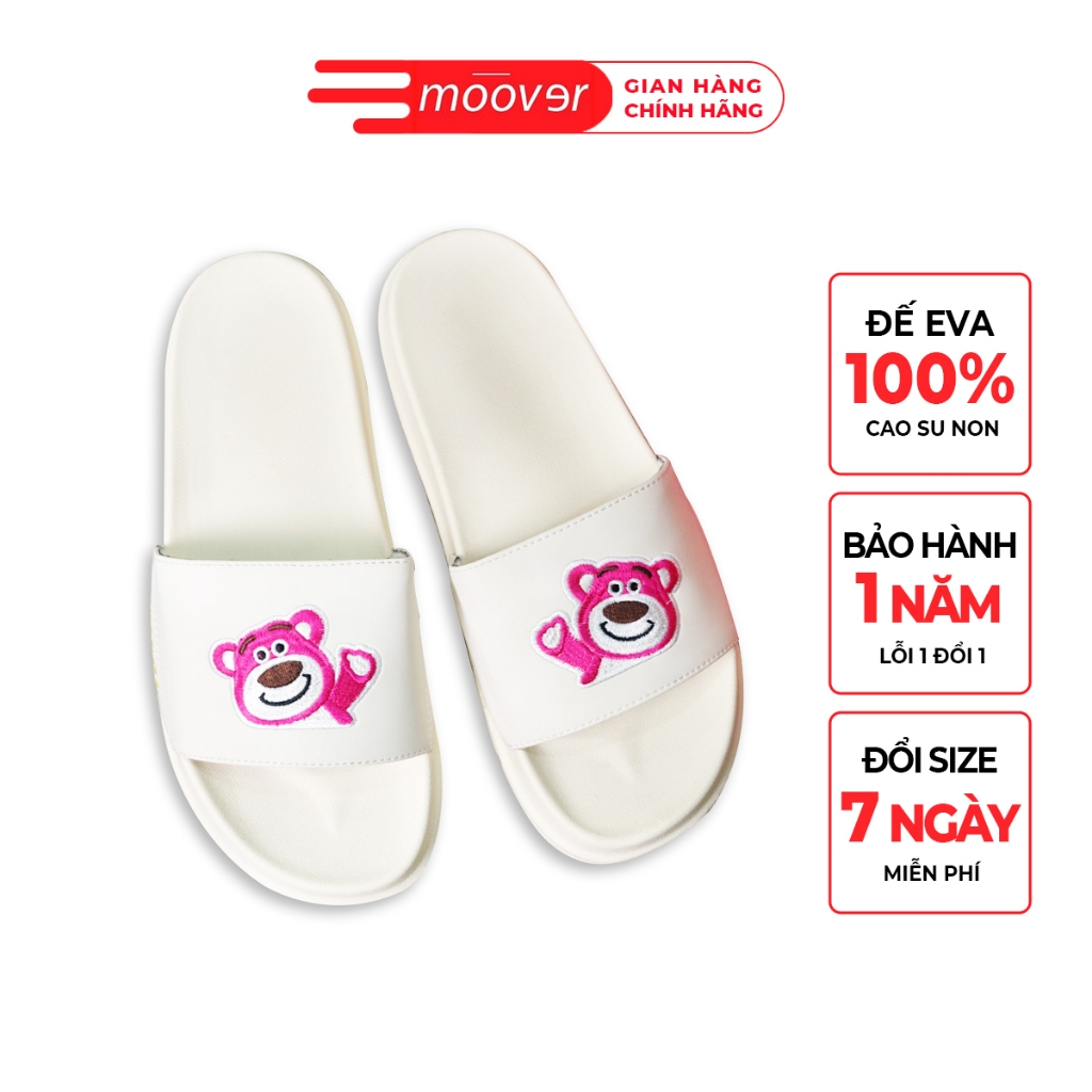 Dép quai ngang gấu dâu thêu MOOVER dép unisex slipper cá tính êm chân đế cao chống thấm nước