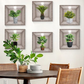 Decal dán tường khung ảnh chậu cây xanh