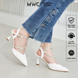 Giày cao gót mwc 4471 - giày cao gót mũi nhọn chất liệu da lụa kết hợp quai đá mảnh sang trọng