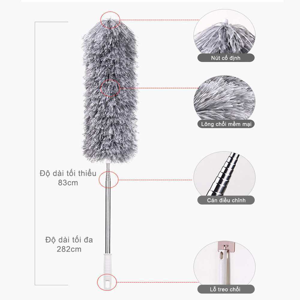 Chổi Quét Trần Gấp Gọn GODWELL Cán Dài 2.8M, Chổi Lau Trần Đầu Chổi Uốn Dẻo Cán Điều Chỉnh Độ Dài Linh Hoạt