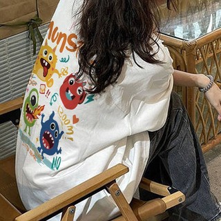 Focus local brand fashion trắng cotton mô hình quái vật cotton áo thun tay ngắn cổ tròn bigsize áo phông nữ unisex
