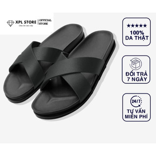 Dép quai chéo da bò cao cấp thời trang nam đế pu 2 lớp chống đau chân cao 3cm H4