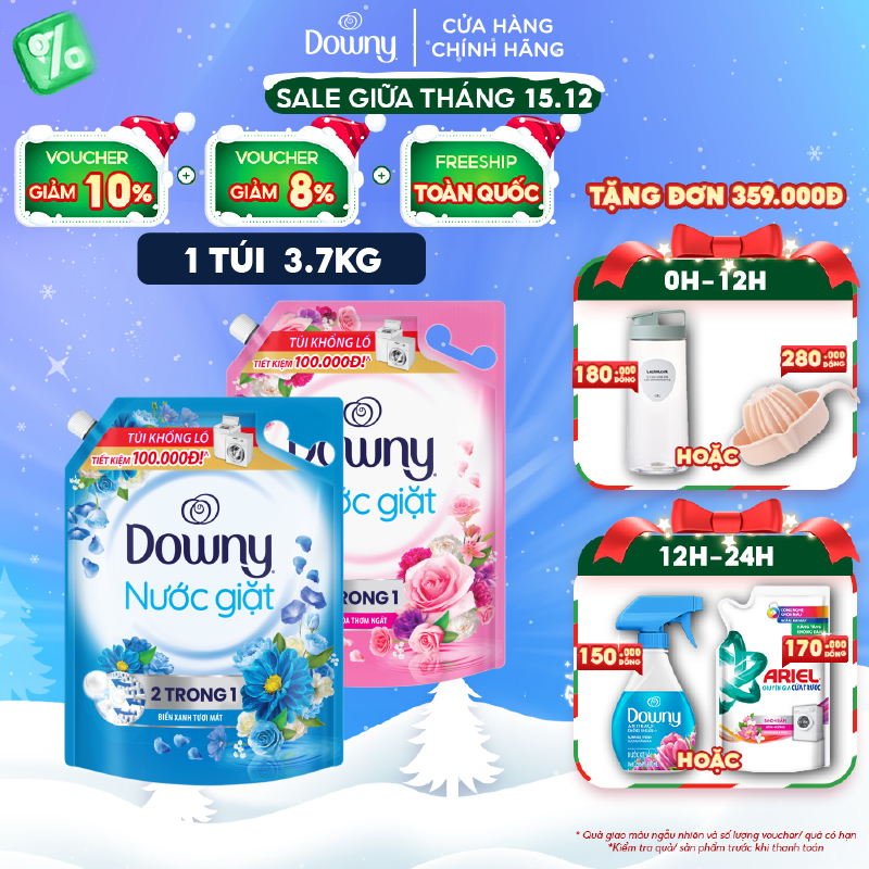 Nước Giặt DOWNY Matic Túi 3.7 Kg Hương Biển Xanh Tươi Mát/ Vườn Hoa Thơm Mát