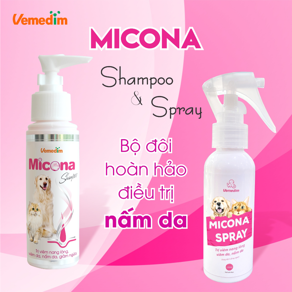Sữa tắm trị viêm da, nấm da, viêm nang lông cho chó mèo Vemedim Micona 120ml - 200ml
