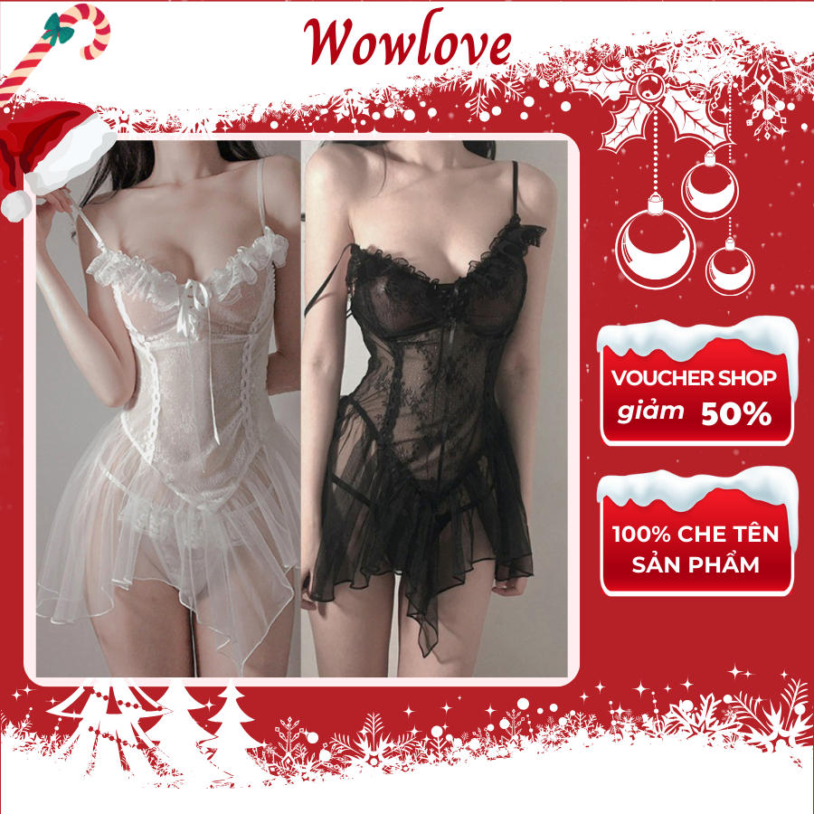 Váy ngủ sexy xuyên thấu - Đầm ngủ 2 dây quyến rũ gợi cảm WOWLOVE