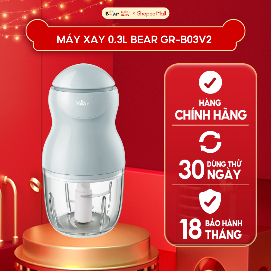 Máy Xay Ăn Dặm Cho Bé Bear Mini Cầm Tay Tiện Lợi Thiết Kế 3 Lưỡi Dao Sắc Bén, Chất Liệu Thuỷ Tinh Borosilicat - B03V2