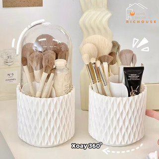 Hộp đựng cọ trang điểm thiết kế 5 ngăn, đế xoay 360 độ, hộp đựng bút để bàn