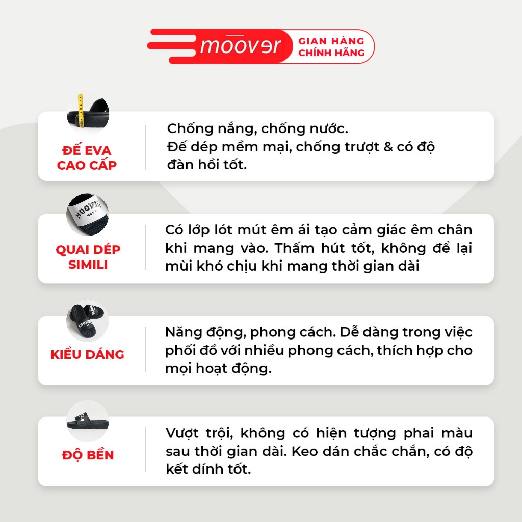 Dép quai ngang MOOVER anti slip unisex slipper AS cá tính êm chân chống thấm nước